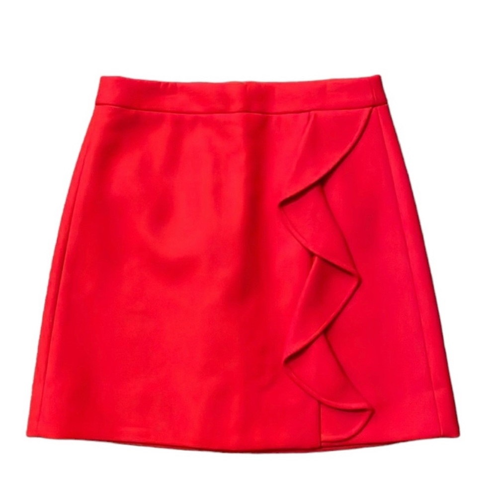 J. Crew Poppy Red Ruffle Mini Skirt - Wool - Size 0